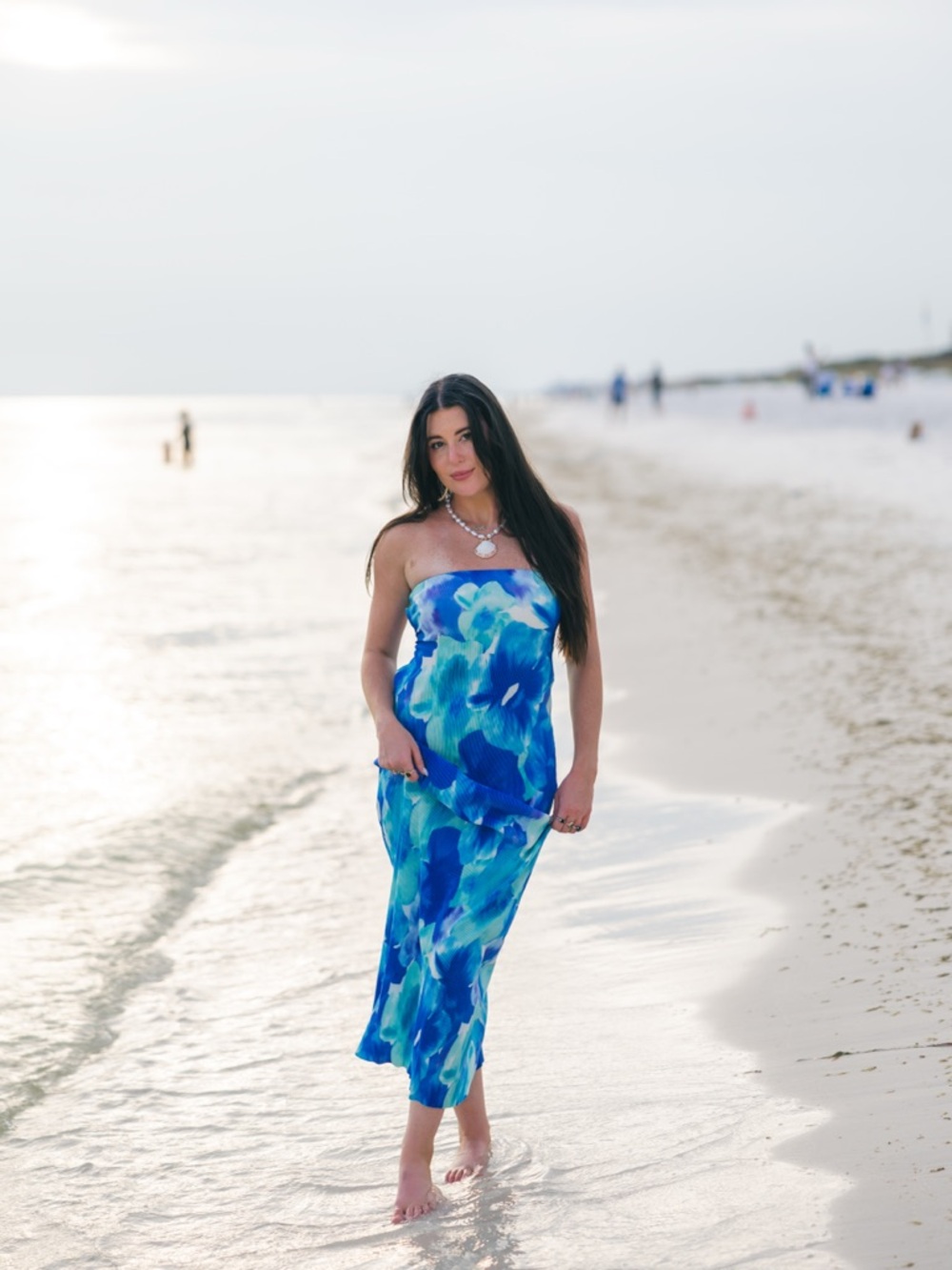 Blue & Teal Floral Strapless Dress-Hello Molly